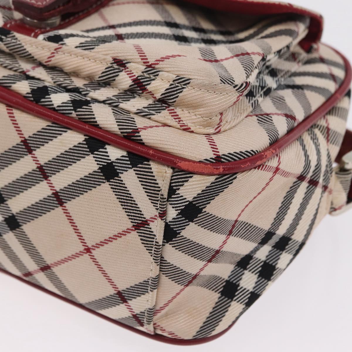 BURBERRY Nova Check Blue Label Shoulder Bag Canvas Beige Silver Auth ep15989