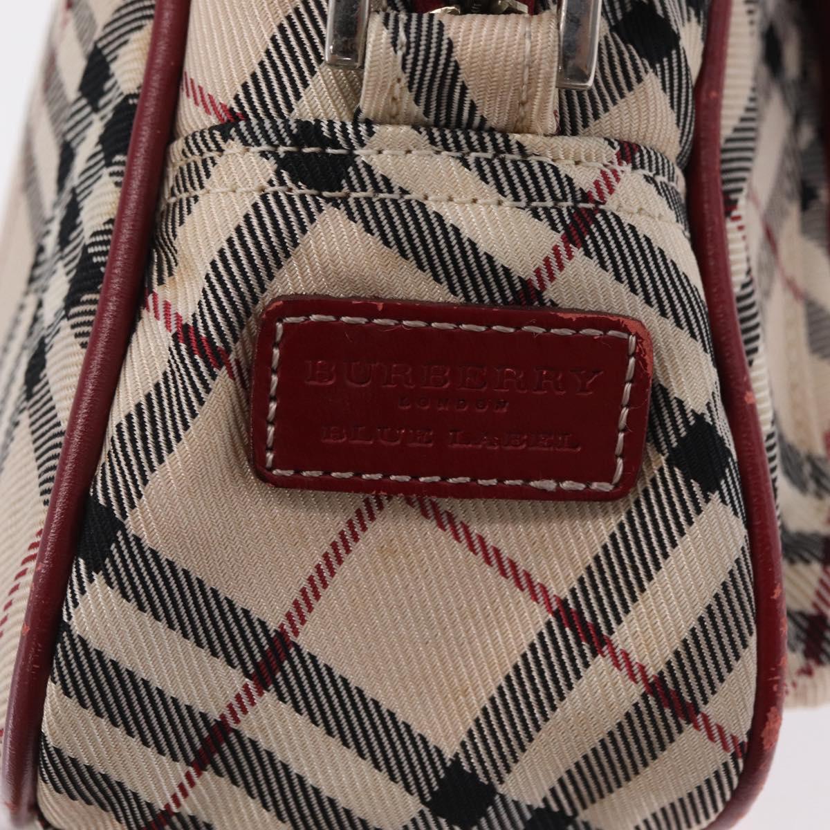 BURBERRY Nova Check Blue Label Shoulder Bag Canvas Beige Silver Auth ep15989