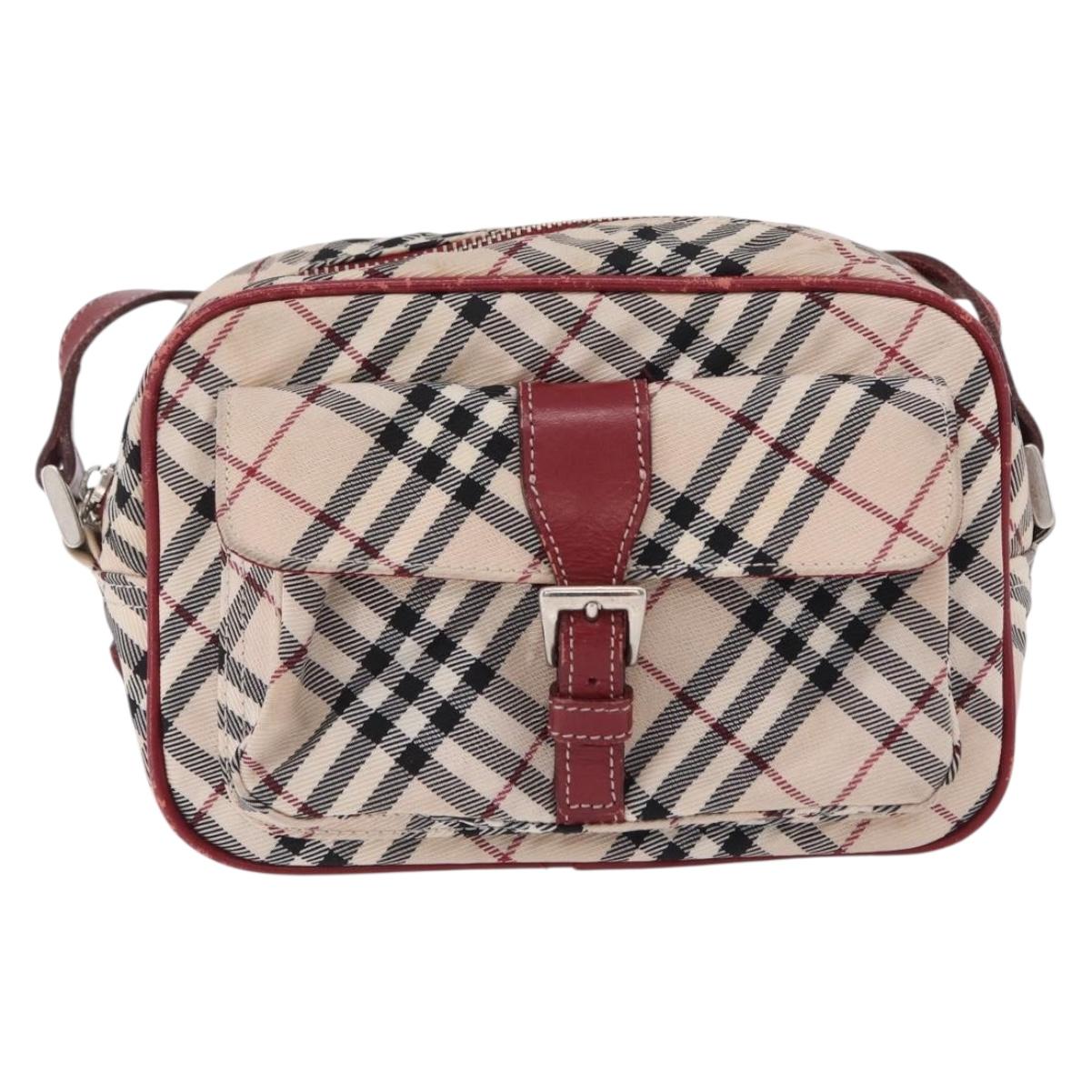 BURBERRY Nova Check Blue Label Shoulder Bag Canvas Beige Silver Auth ep15989