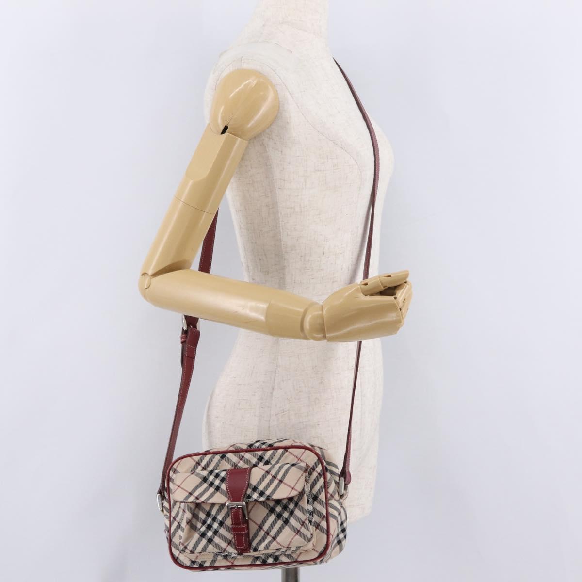 BURBERRY Nova Check Blue Label Shoulder Bag Canvas Beige Silver Auth ep15989
