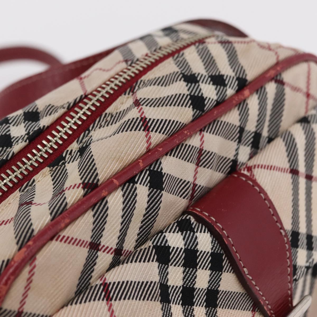 BURBERRY Nova Check Blue Label Shoulder Bag Canvas Beige Silver Auth ep15989