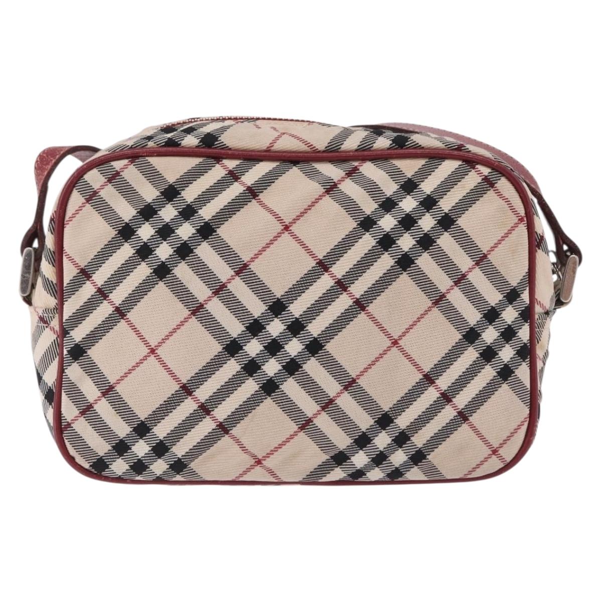 BURBERRY Nova Check Blue Label Shoulder Bag Canvas Beige Silver Auth ep15989