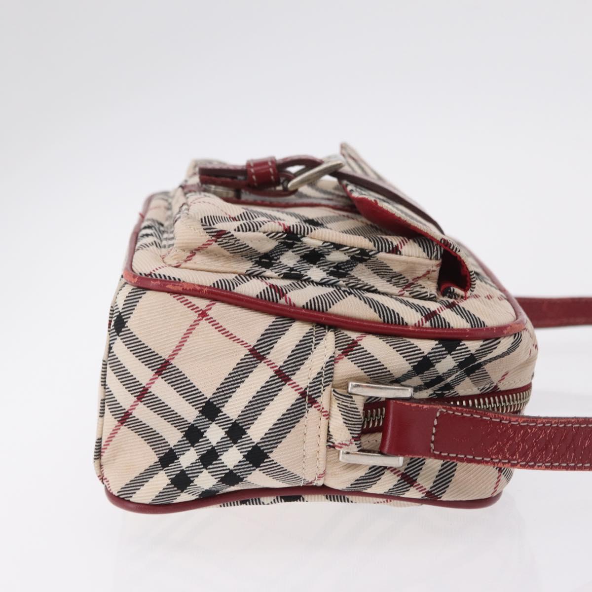 BURBERRY Nova Check Blue Label Shoulder Bag Canvas Beige Silver Auth ep15989