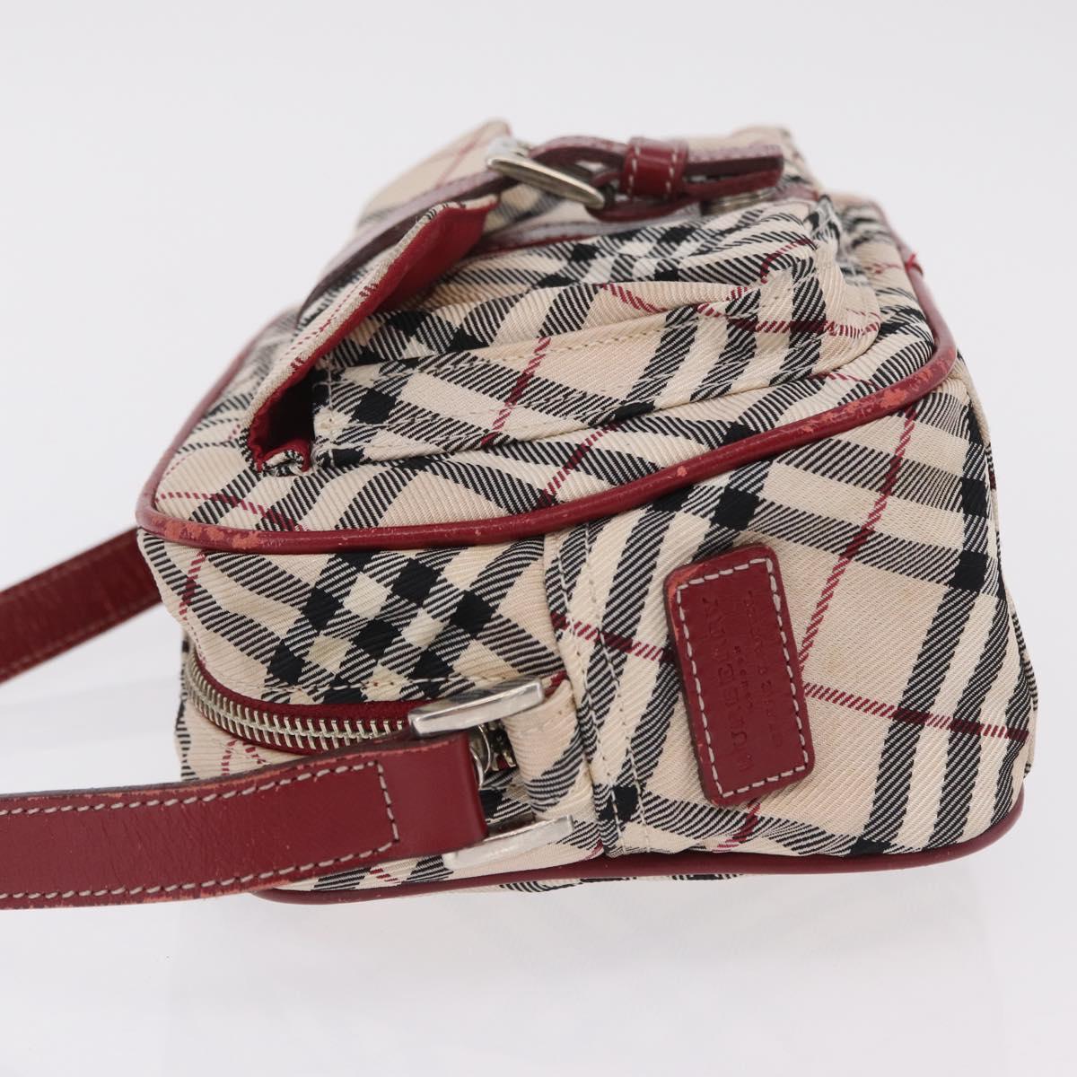 BURBERRY Nova Check Blue Label Shoulder Bag Canvas Beige Silver Auth ep15989