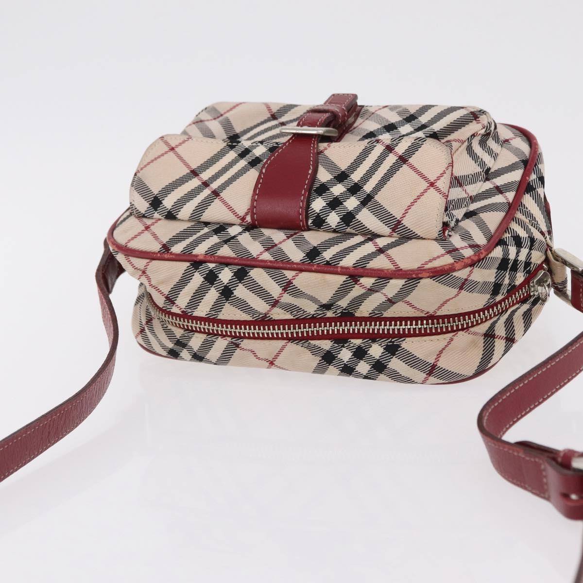 BURBERRY Nova Check Blue Label Shoulder Bag Canvas Beige Silver Auth ep15989