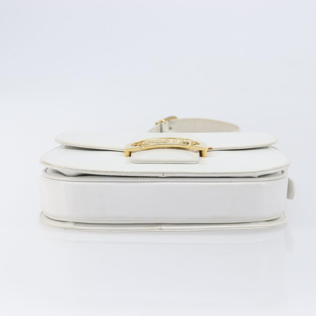 CELINE Shoulder Bag Leather White Gold Auth ep15998