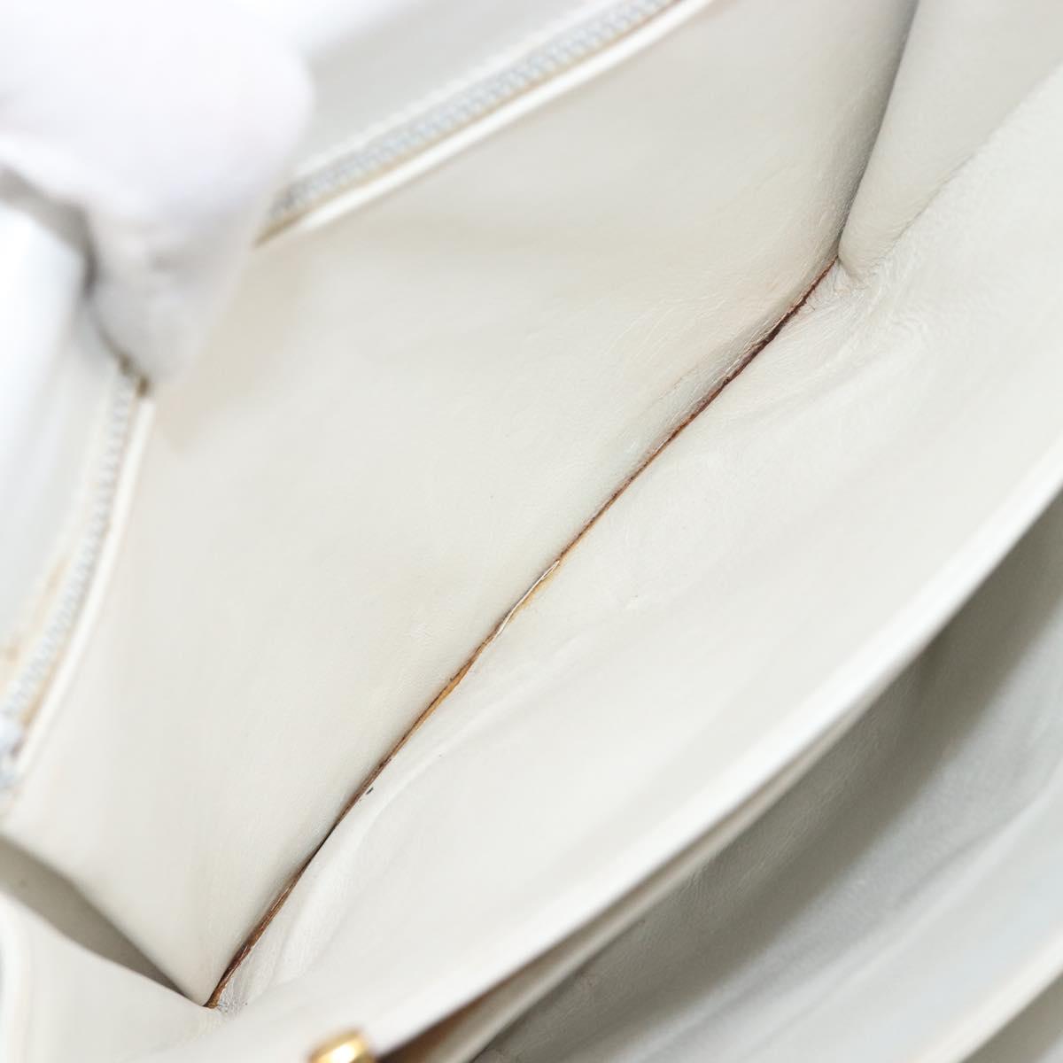 CELINE Shoulder Bag Leather White Gold Auth ep15998
