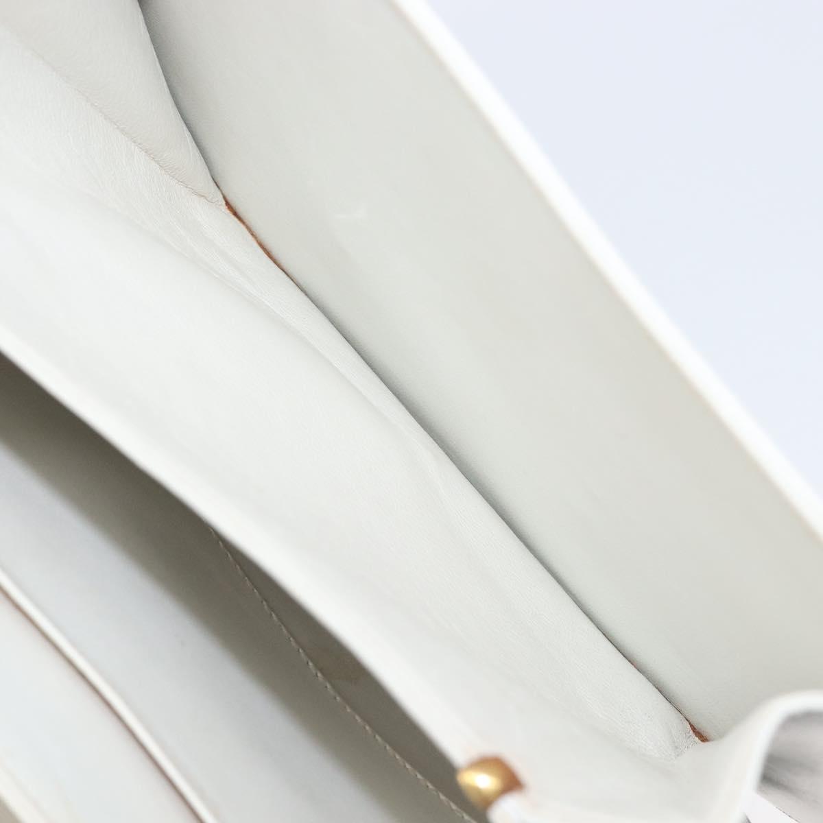 CELINE Shoulder Bag Leather White Gold Auth ep15998