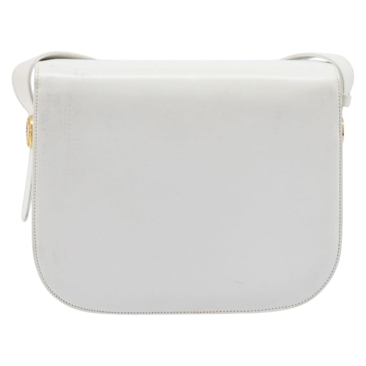 CELINE Shoulder Bag Leather White Gold Auth ep15998
