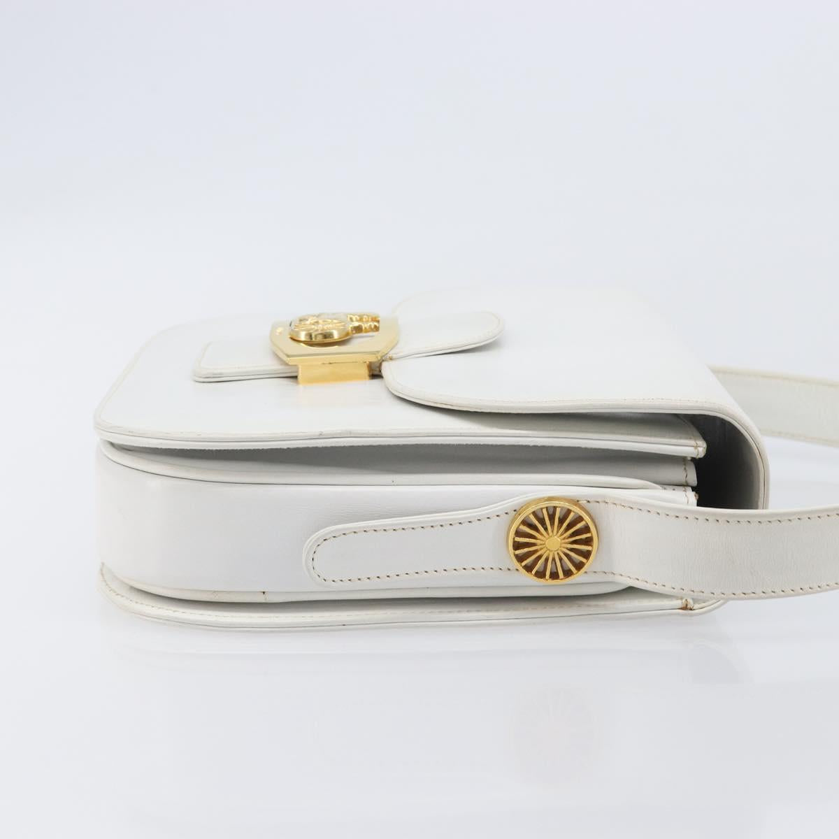 CELINE Shoulder Bag Leather White Gold Auth ep15998