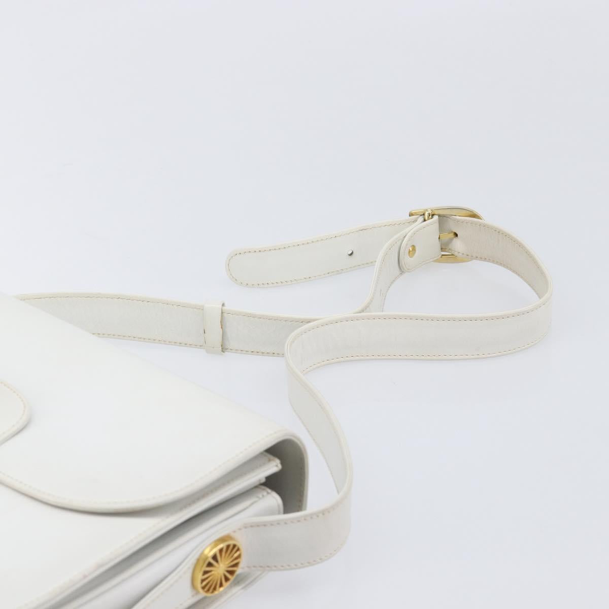 CELINE Shoulder Bag Leather White Gold Auth ep15998