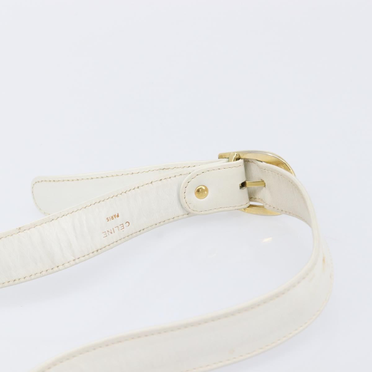 CELINE Shoulder Bag Leather White Gold Auth ep15998