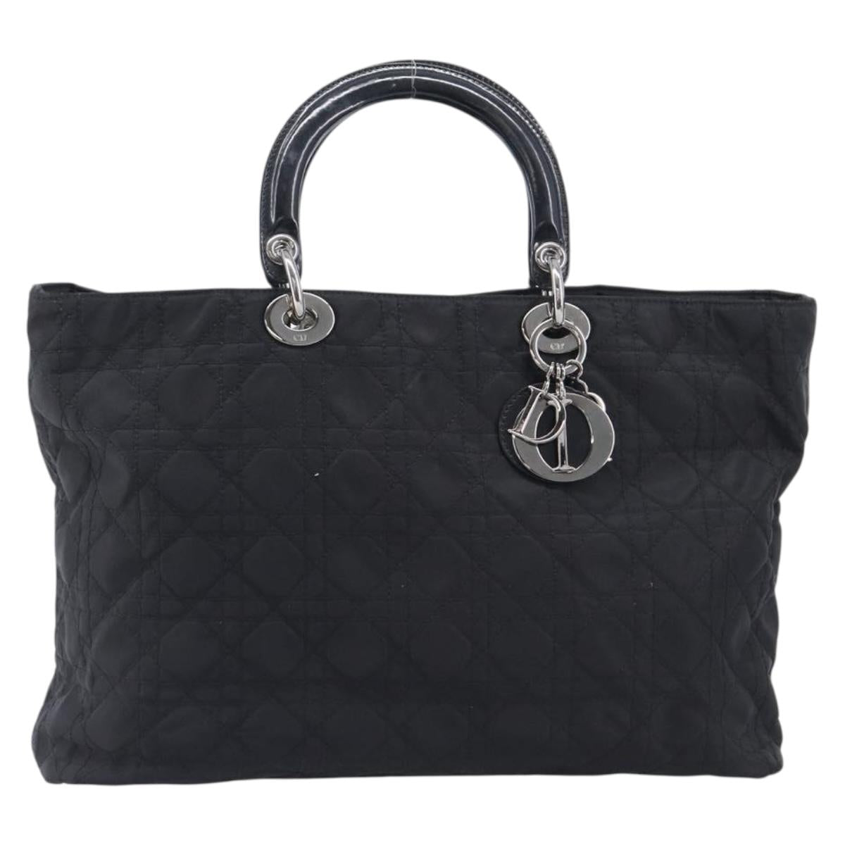 Christian Dior Canage Hand Bag Nylon Black Silver Auth ep15999