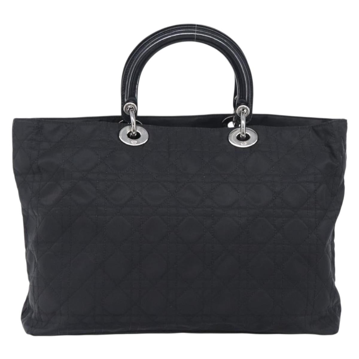 Christian Dior Canage Hand Bag Nylon Black Silver Auth ep15999