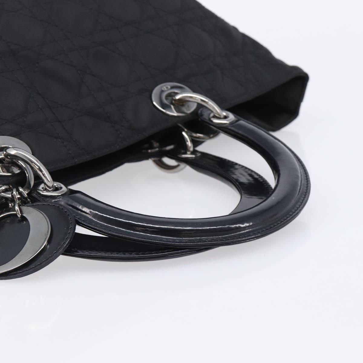 Christian Dior Canage Hand Bag Nylon Black Silver Auth ep15999
