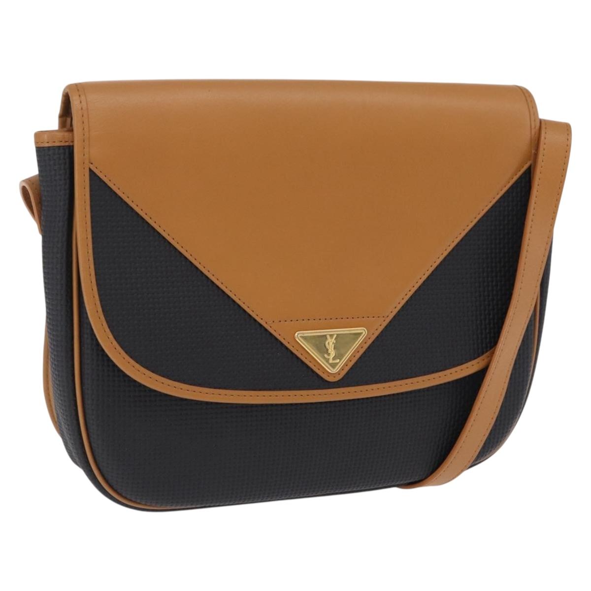 SAINT LAURENT Shoulder Bag PVC Canvas Black Gold Auth ep16000A