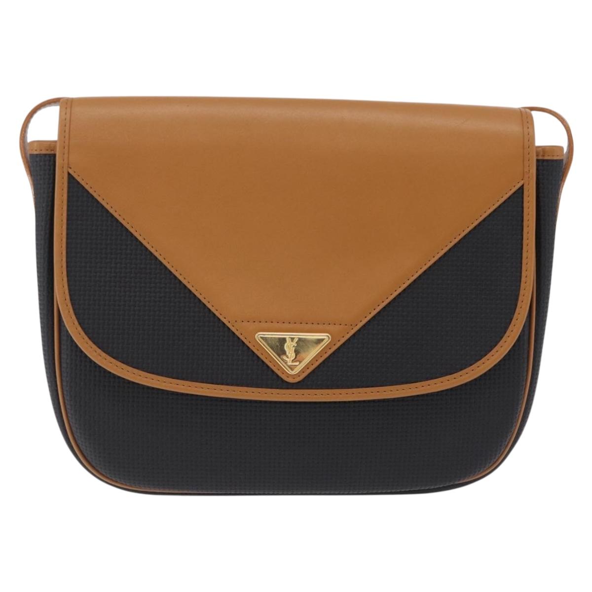 SAINT LAURENT Shoulder Bag PVC Canvas Black Gold Auth ep16000A