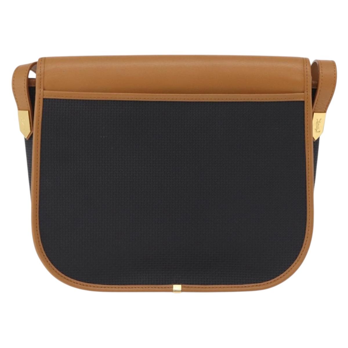 SAINT LAURENT Shoulder Bag PVC Canvas Black Gold Auth ep16000A