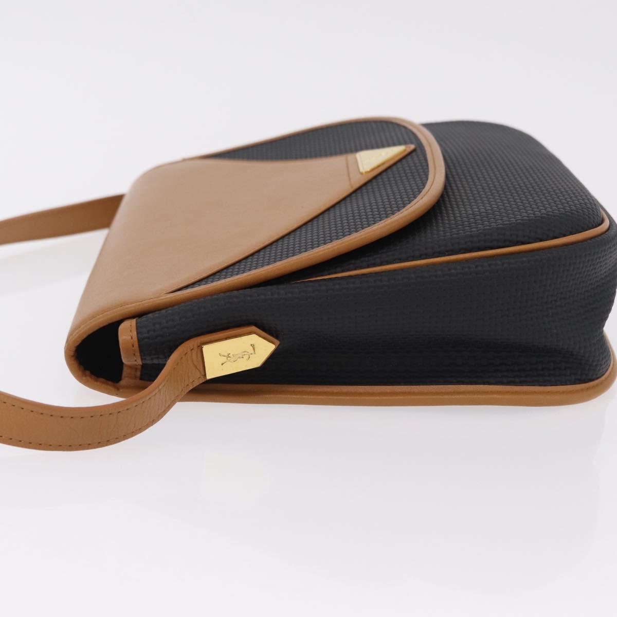 SAINT LAURENT Shoulder Bag PVC Canvas Black Gold Auth ep16000A