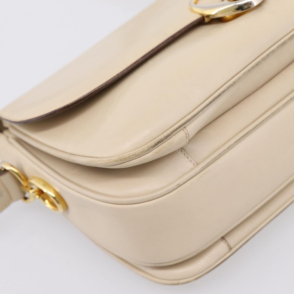 CELINE Shoulder Bag Leather Ivory Gold Auth ep16002