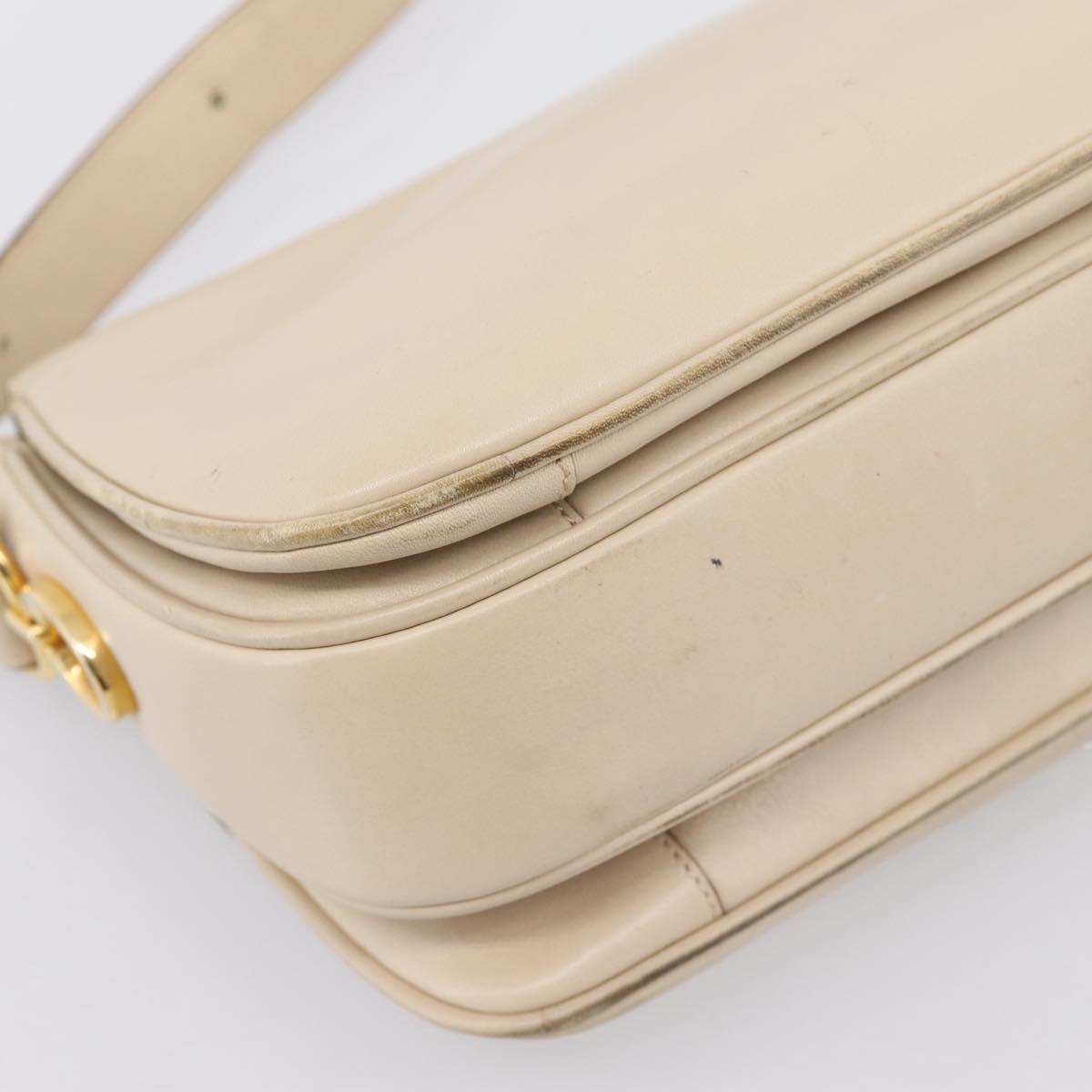 CELINE Shoulder Bag Leather Ivory Gold Auth ep16002