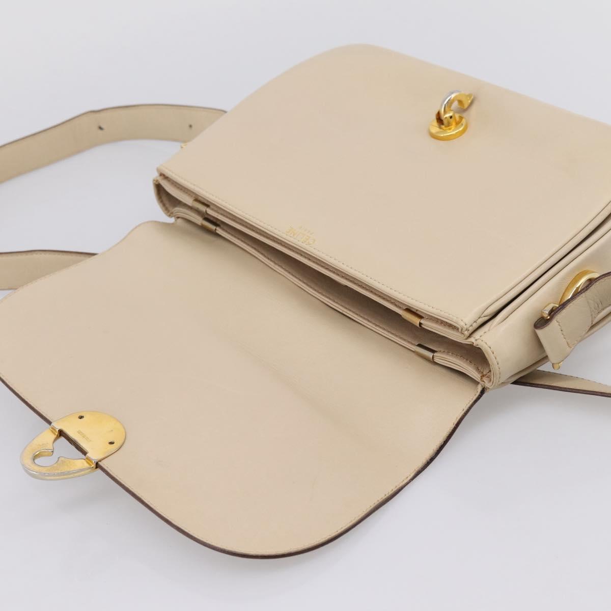 CELINE Shoulder Bag Leather Ivory Gold Auth ep16002