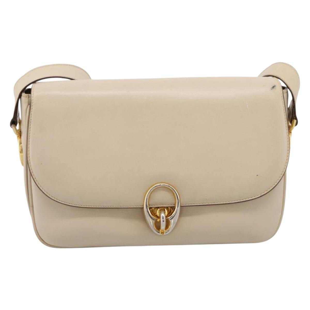 CELINE Shoulder Bag Leather Ivory Gold Auth ep16002