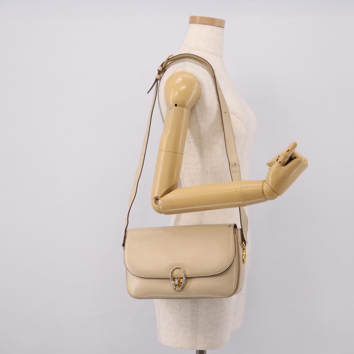 CELINE Shoulder Bag Leather Ivory Gold Auth ep16002