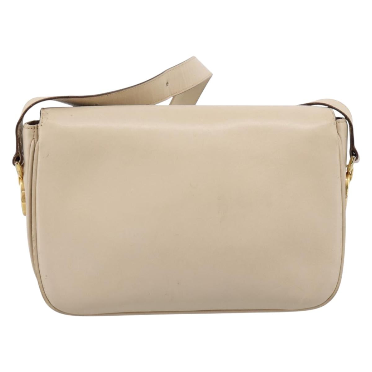CELINE Shoulder Bag Leather Ivory Gold Auth ep16002