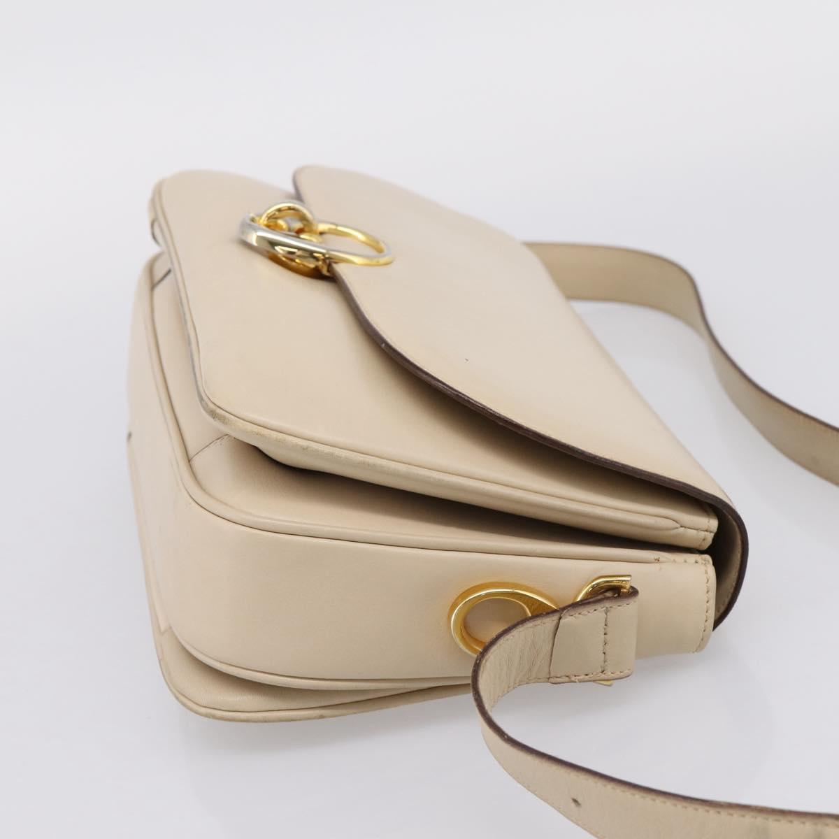 CELINE Shoulder Bag Leather Ivory Gold Auth ep16002