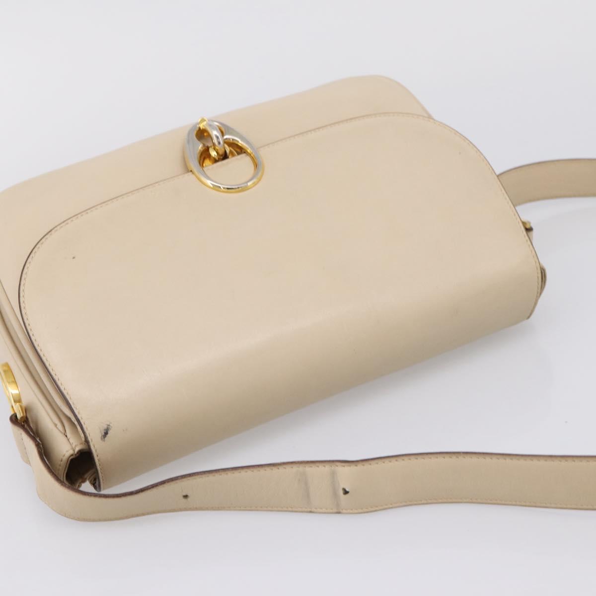 CELINE Shoulder Bag Leather Ivory Gold Auth ep16002