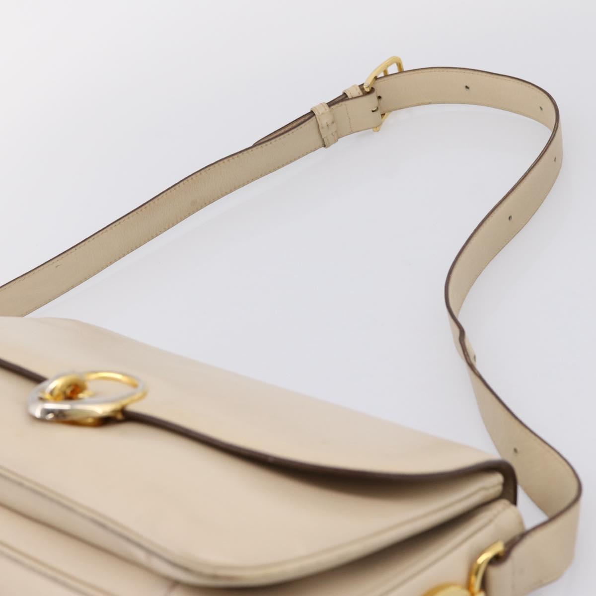 CELINE Shoulder Bag Leather Ivory Gold Auth ep16002