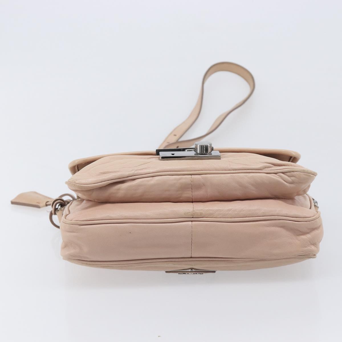 PRADA Shoulder Bag Leather Beige Silver Auth ep16017