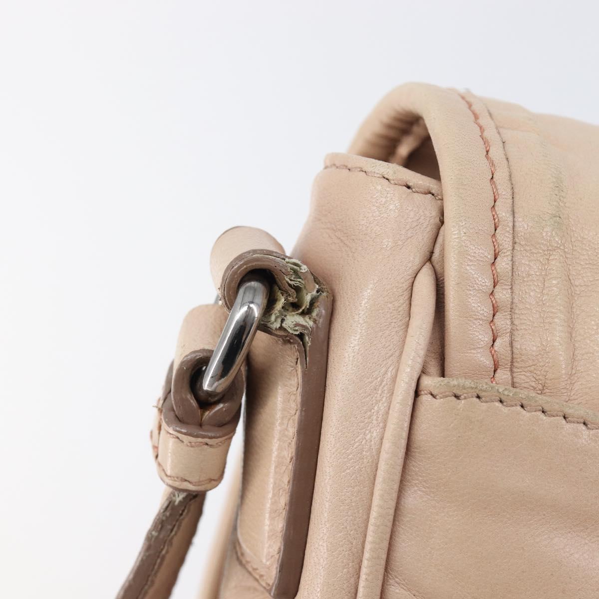 PRADA Shoulder Bag Leather Beige Silver Auth ep16017