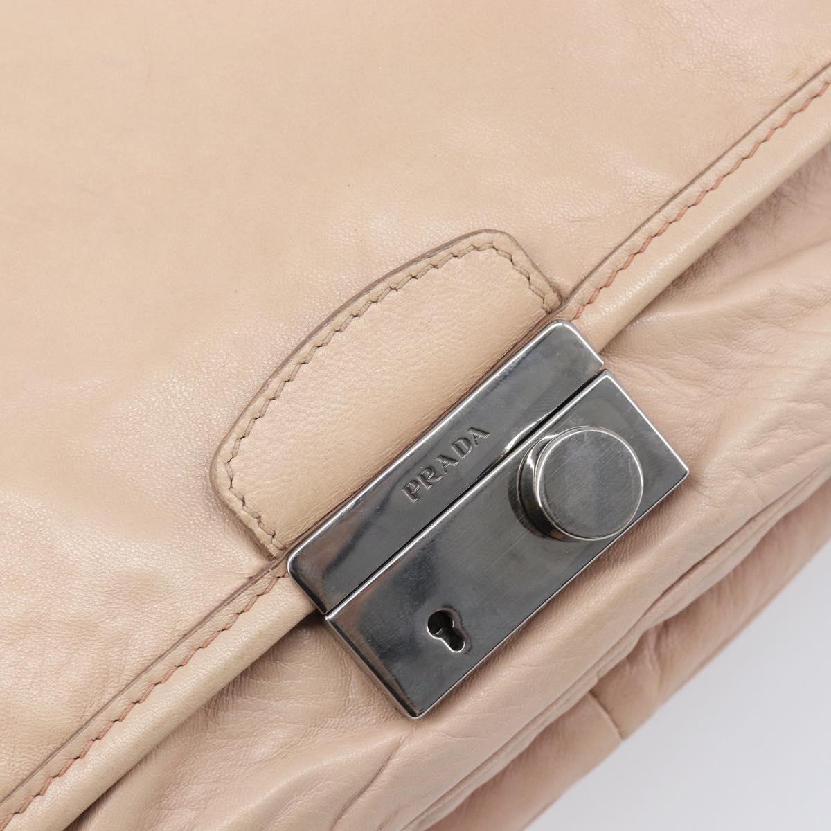 PRADA Shoulder Bag Leather Beige Silver Auth ep16017