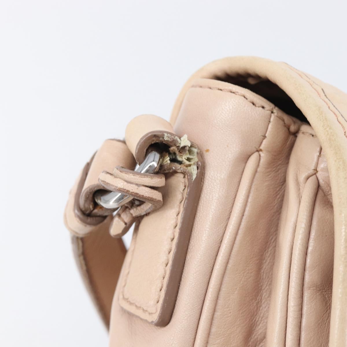 PRADA Shoulder Bag Leather Beige Silver Auth ep16017