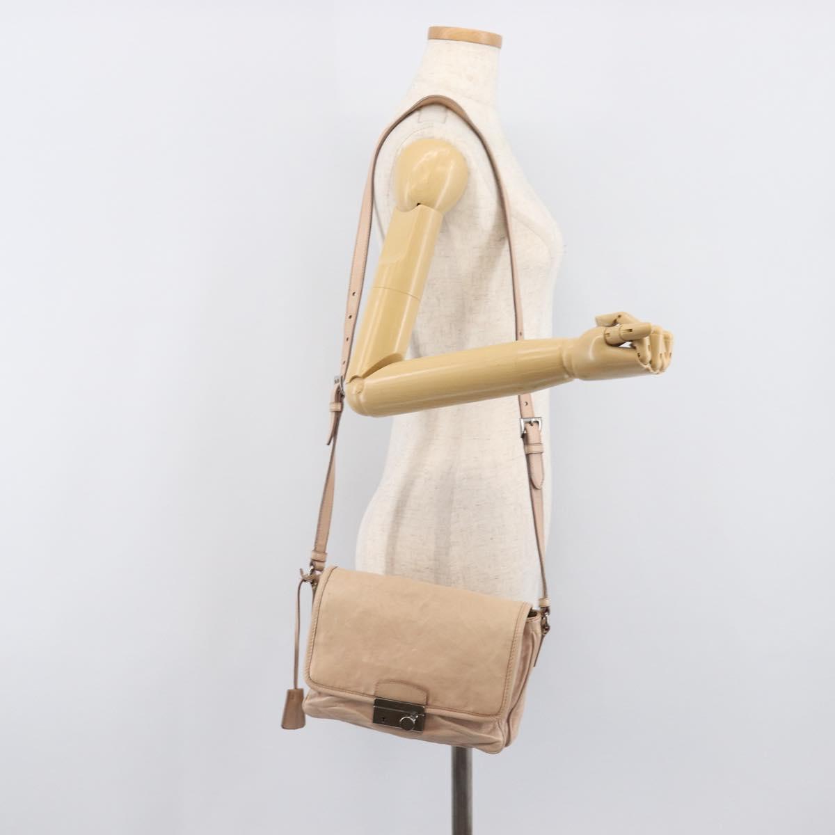 PRADA Shoulder Bag Leather Beige Silver Auth ep16017