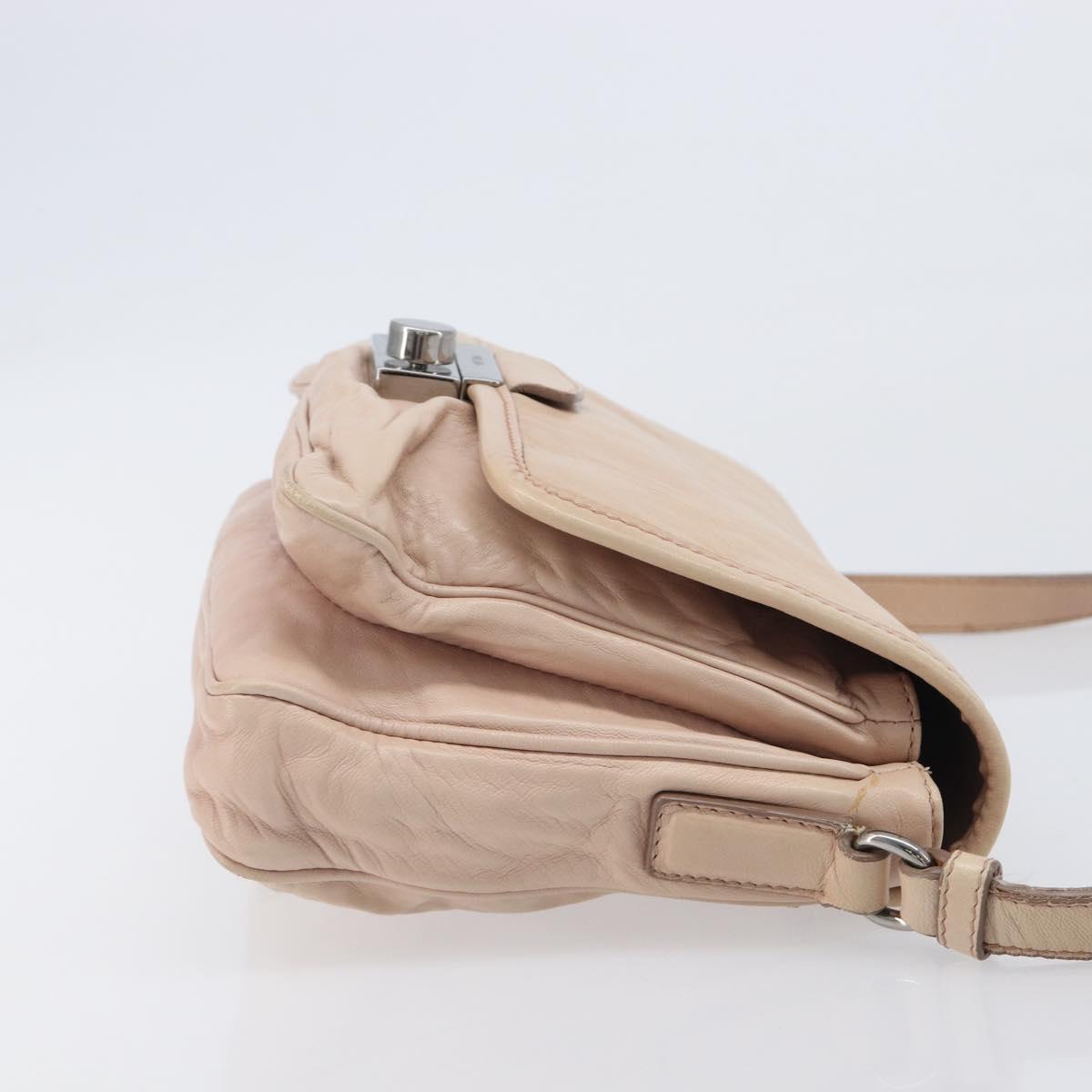 PRADA Shoulder Bag Leather Beige Silver Auth ep16017