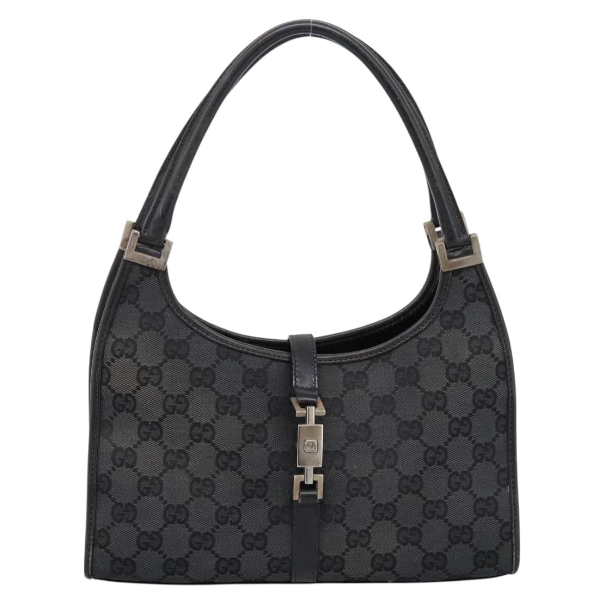 GUCCI GG Canvas Jackie Hand Bag Black Silver 002 1068 2404 Auth ep16019