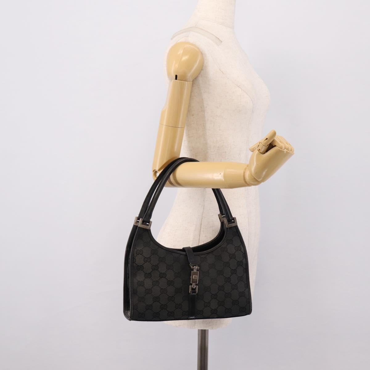 GUCCI GG Canvas Jackie Hand Bag Black Silver 002 1068 2404 Auth ep16019