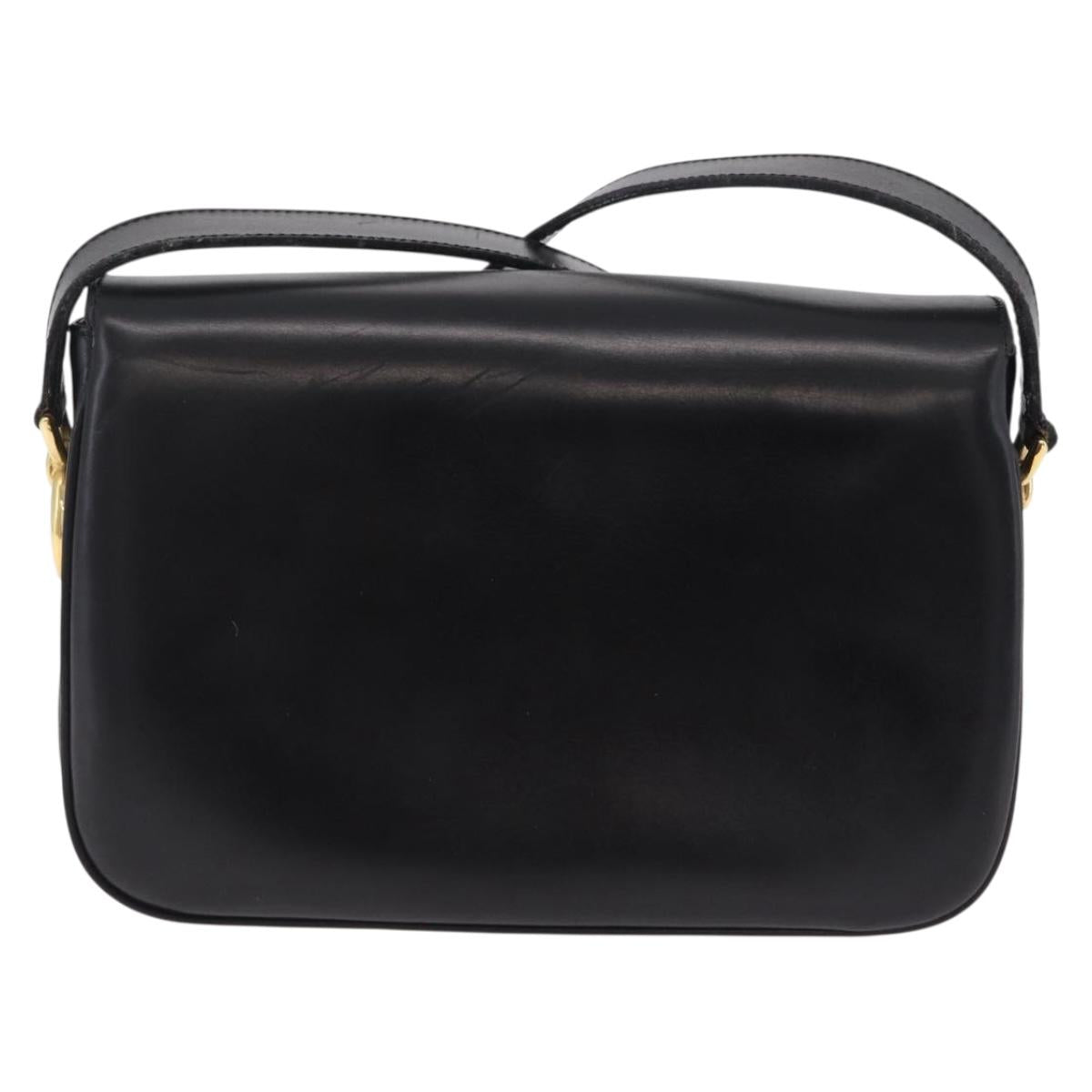 CELINE Shoulder Bag Leather Black Gold Auth ep16020A
