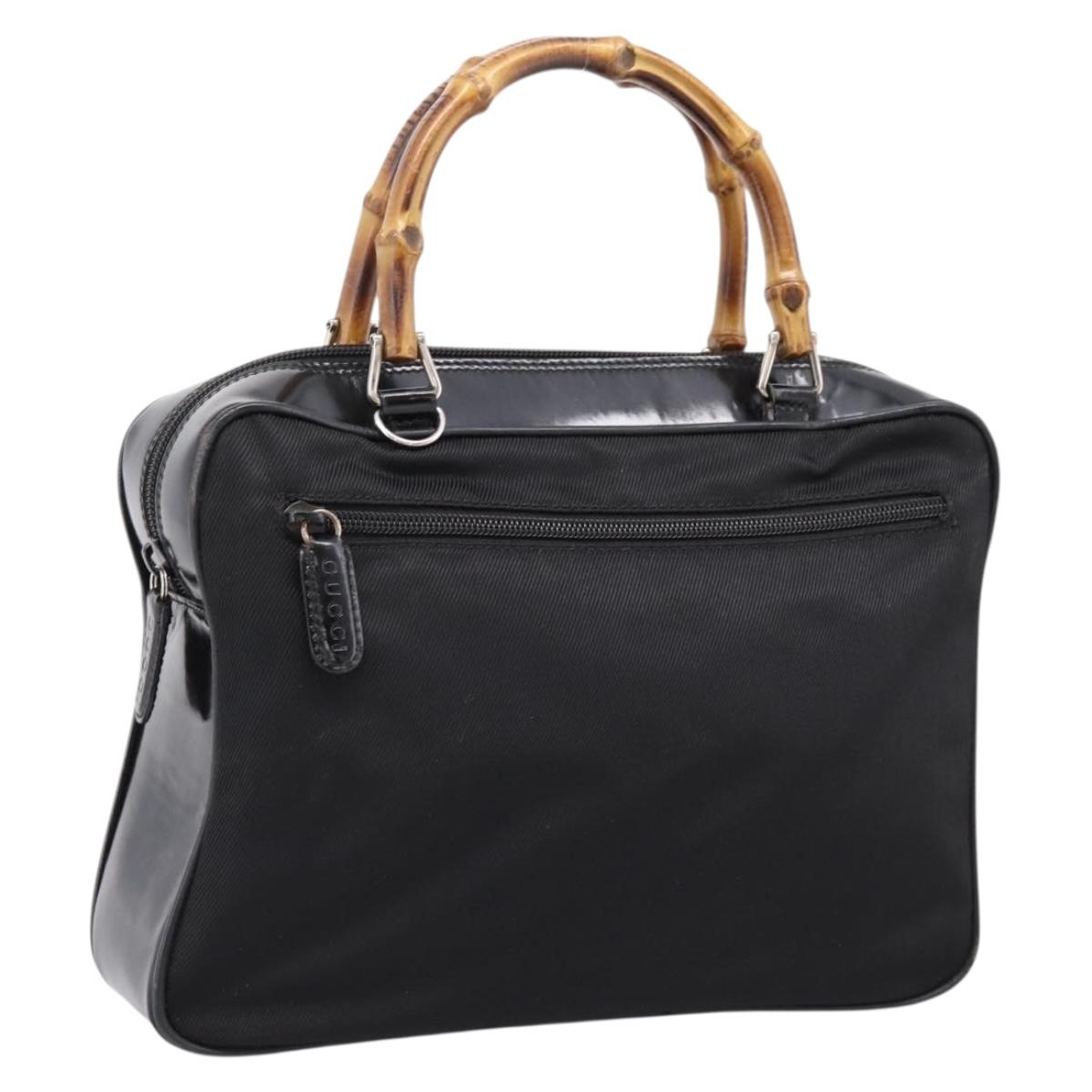 GUCCI Bamboo Hand Bag Nylon Black Silver 000 2040 0538 Auth ep16022