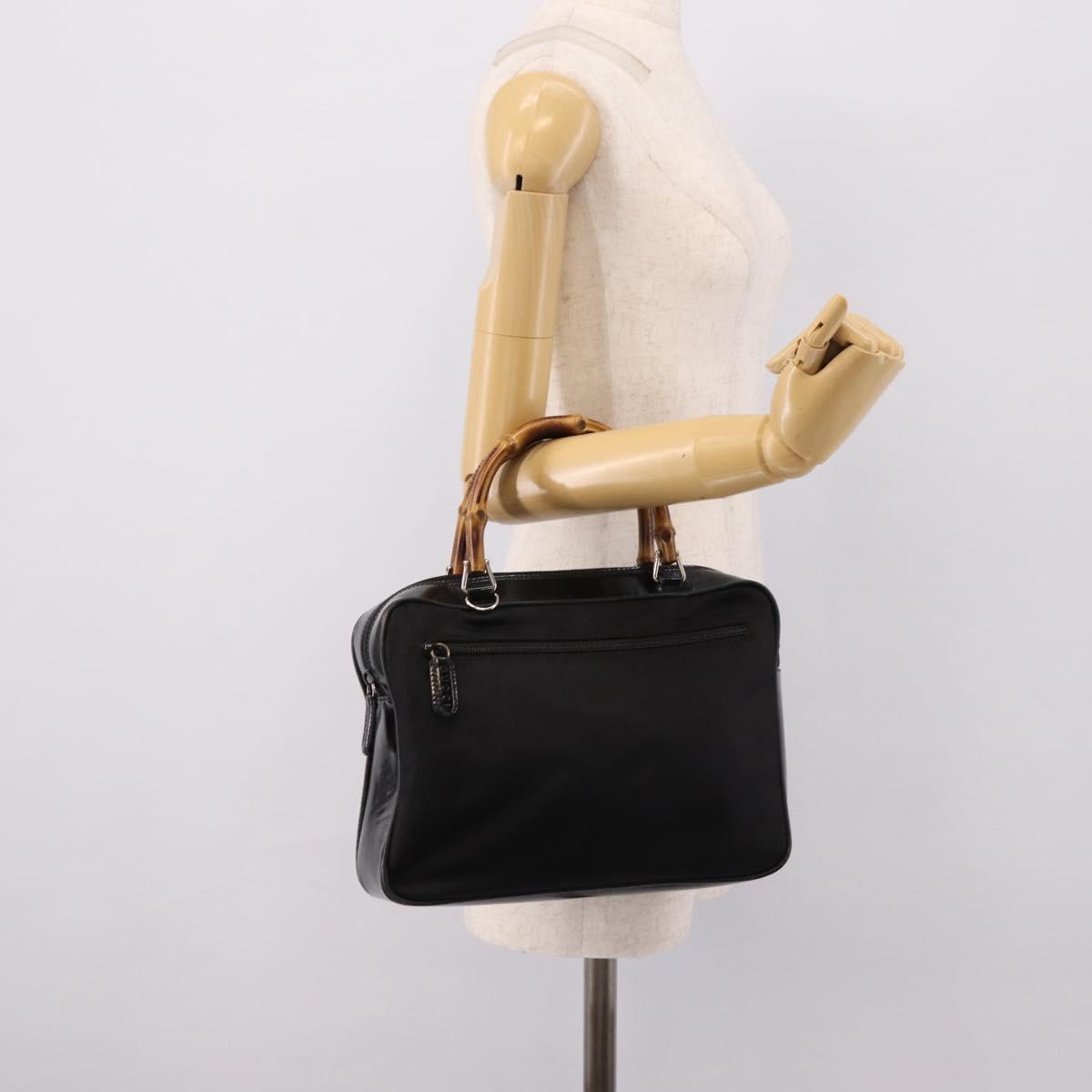 GUCCI Bamboo Hand Bag Nylon Black Silver 000 2040 0538 Auth ep16022