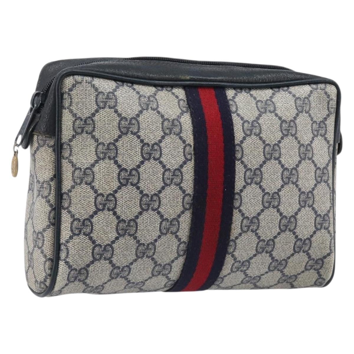 GUCCI GG Supreme Sherry Line Clutch Bag PVC Navy Gold 63 01 012 Auth ep16027