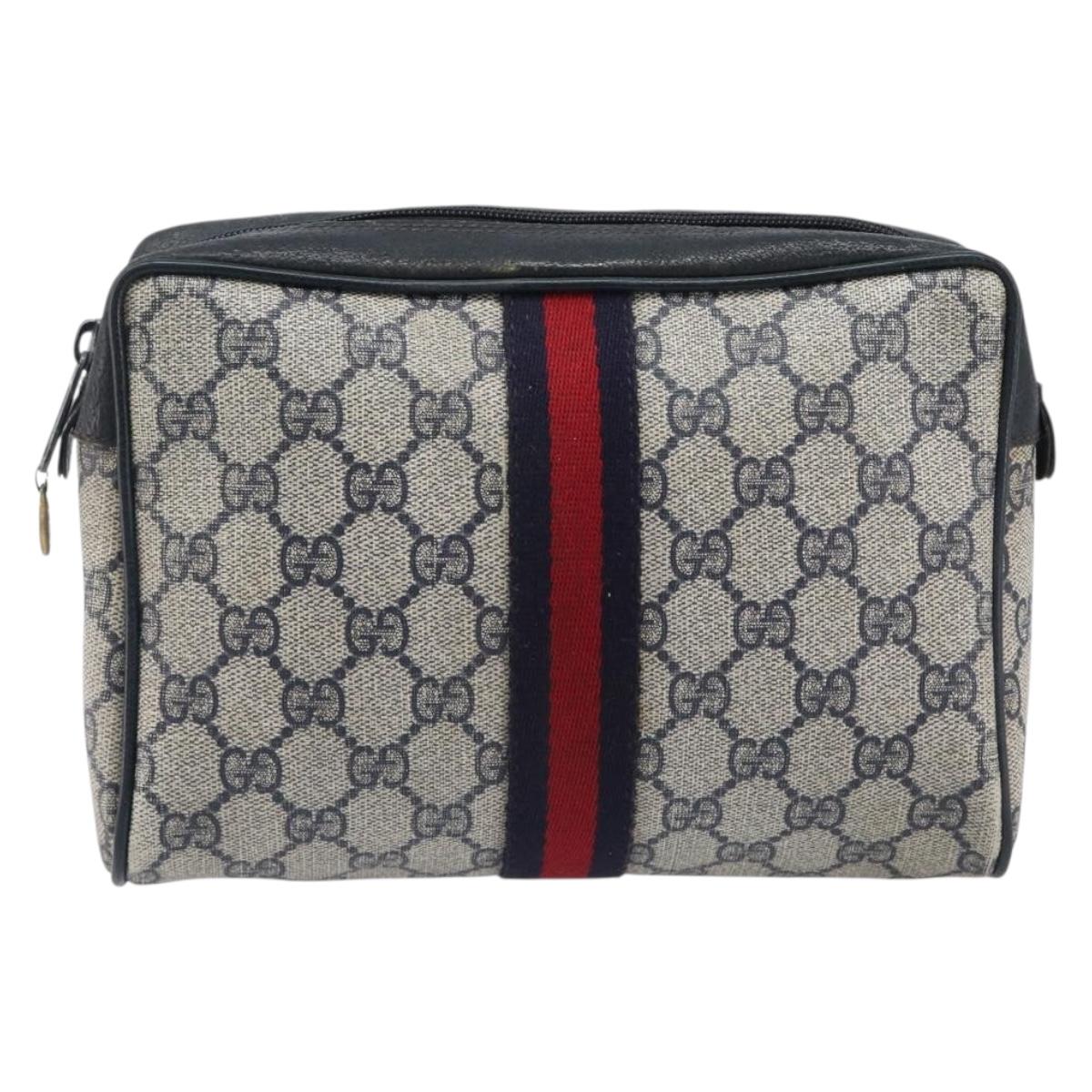 GUCCI GG Supreme Sherry Line Clutch Bag PVC Navy Gold 63 01 012 Auth ep16027