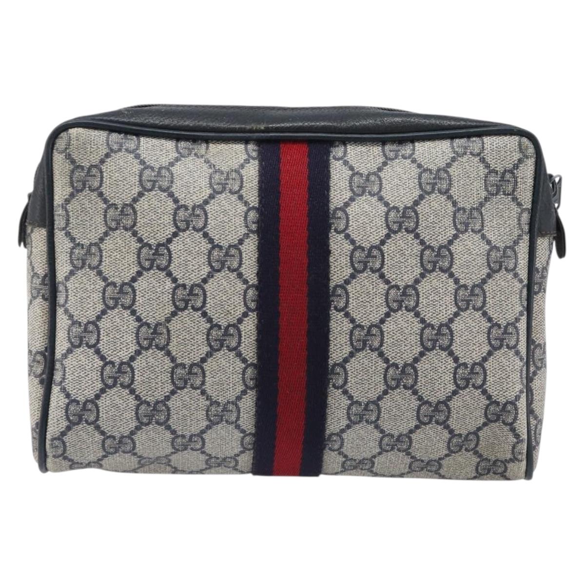 GUCCI GG Supreme Sherry Line Clutch Bag PVC Navy Gold 63 01 012 Auth ep16027