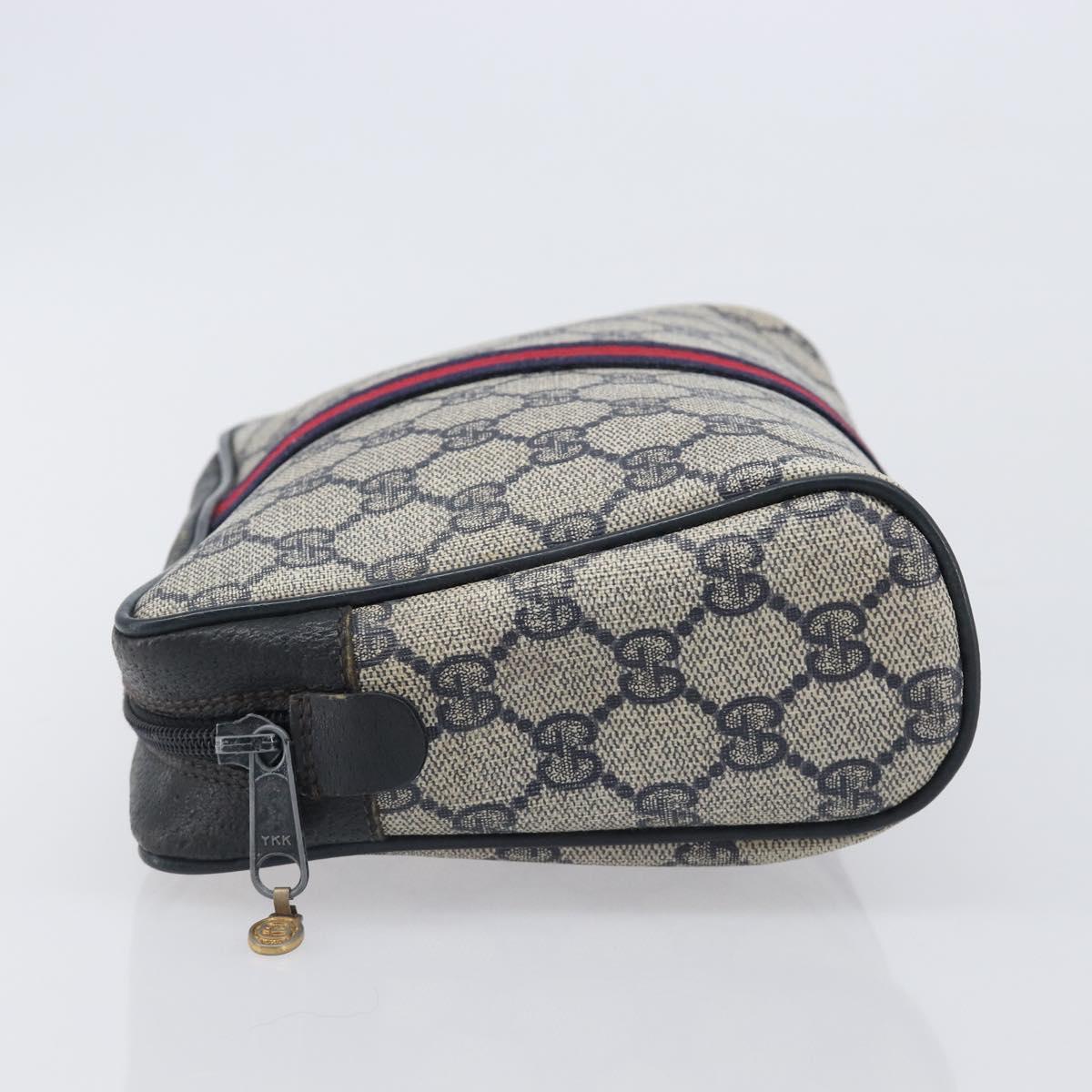 GUCCI GG Supreme Sherry Line Clutch Bag PVC Navy Gold 63 01 012 Auth ep16027