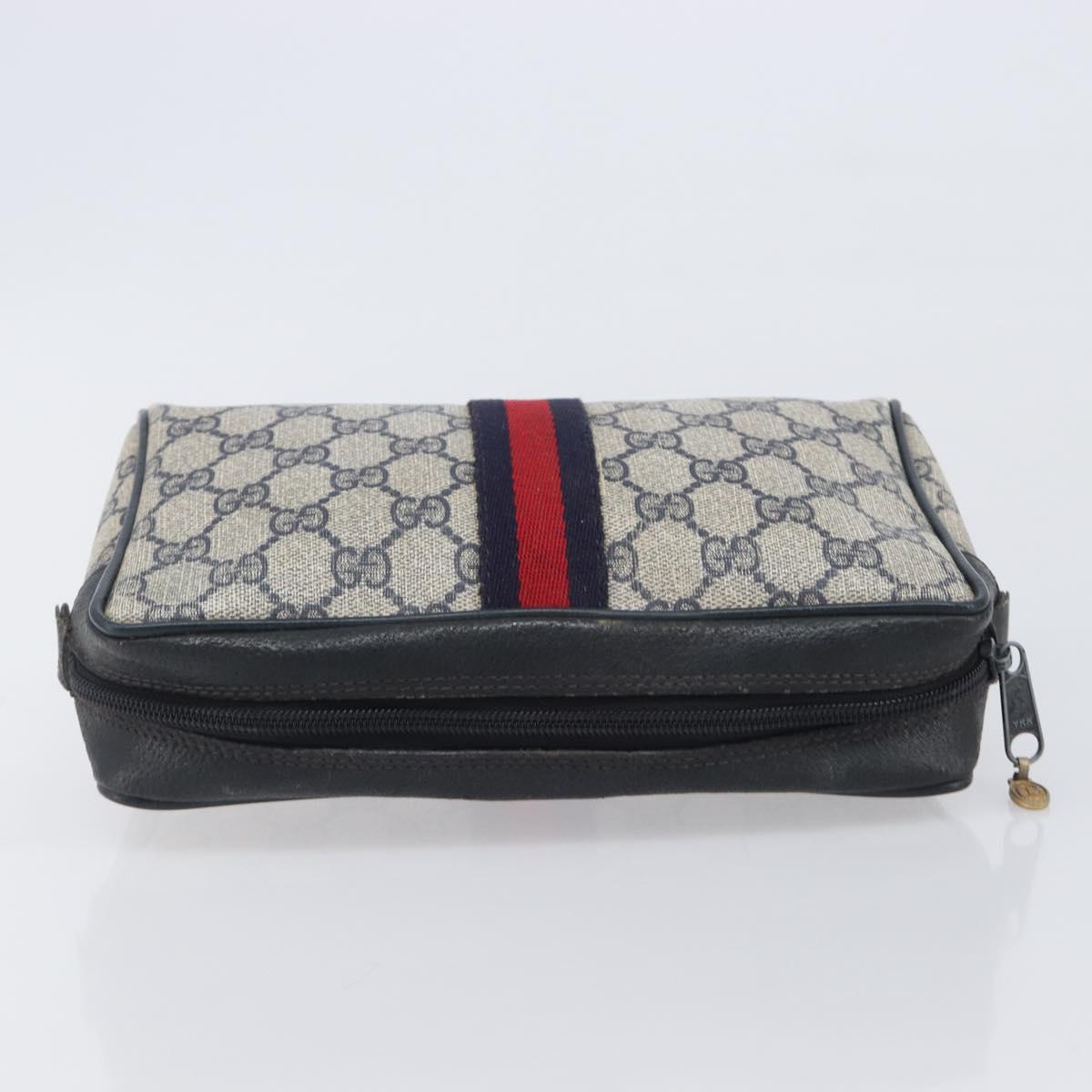 GUCCI GG Supreme Sherry Line Clutch Bag PVC Navy Gold 63 01 012 Auth ep16027