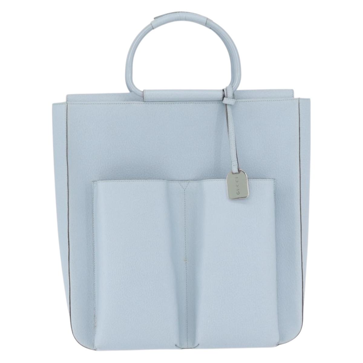 GUCCI Hand Bag Leather Light Blue Silver Auth ep16029