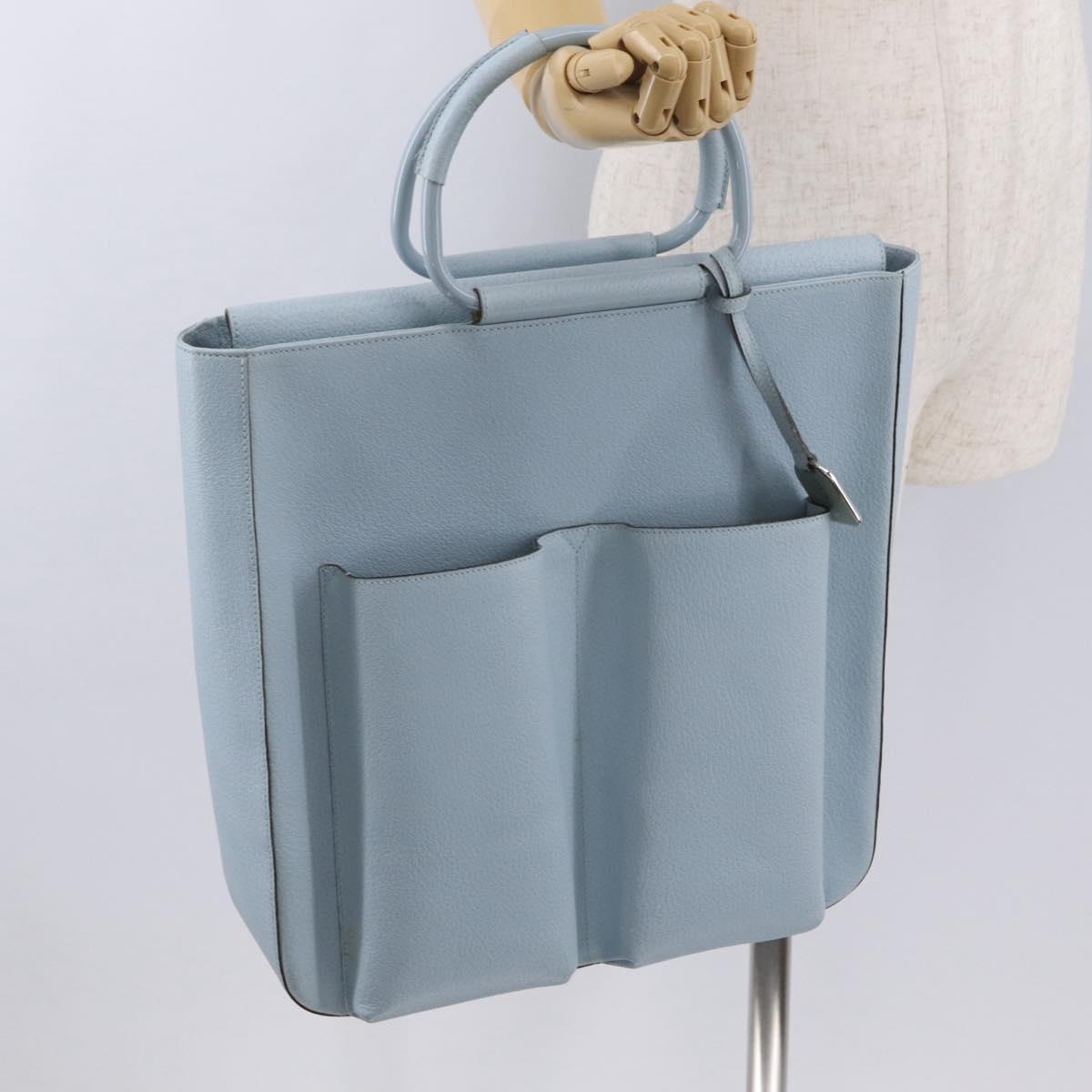 GUCCI Hand Bag Leather Light Blue Silver Auth ep16029